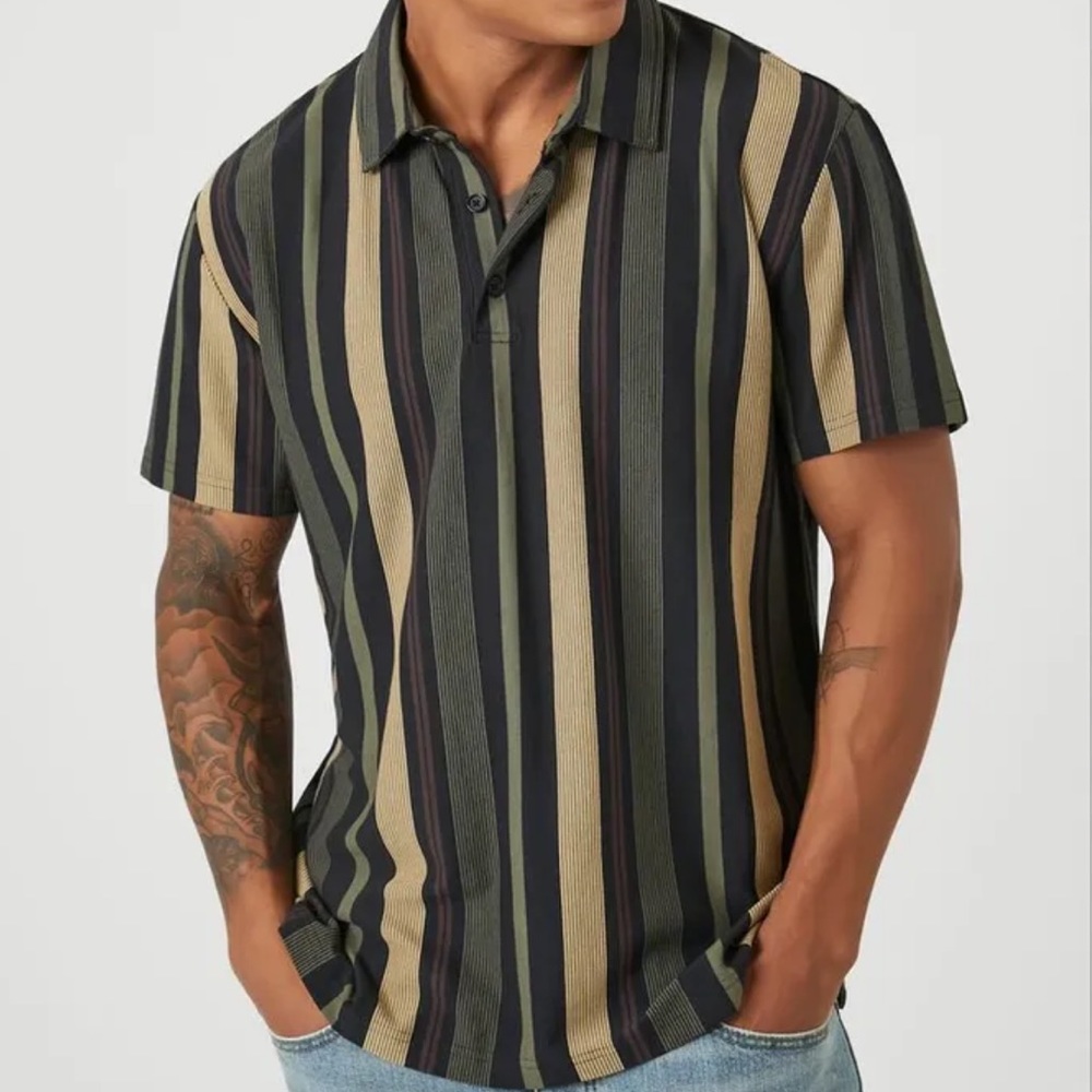 Forever 21 Men’s Striped Short-Sleeve Polo Shirt